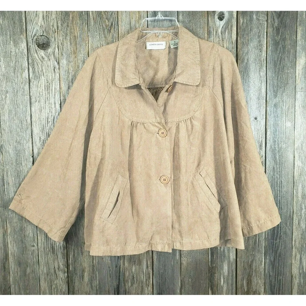 Lemon Grass XL Tan Beige Blazer Jacket‎ Cottage Boho Neutral Earthy Minimalist